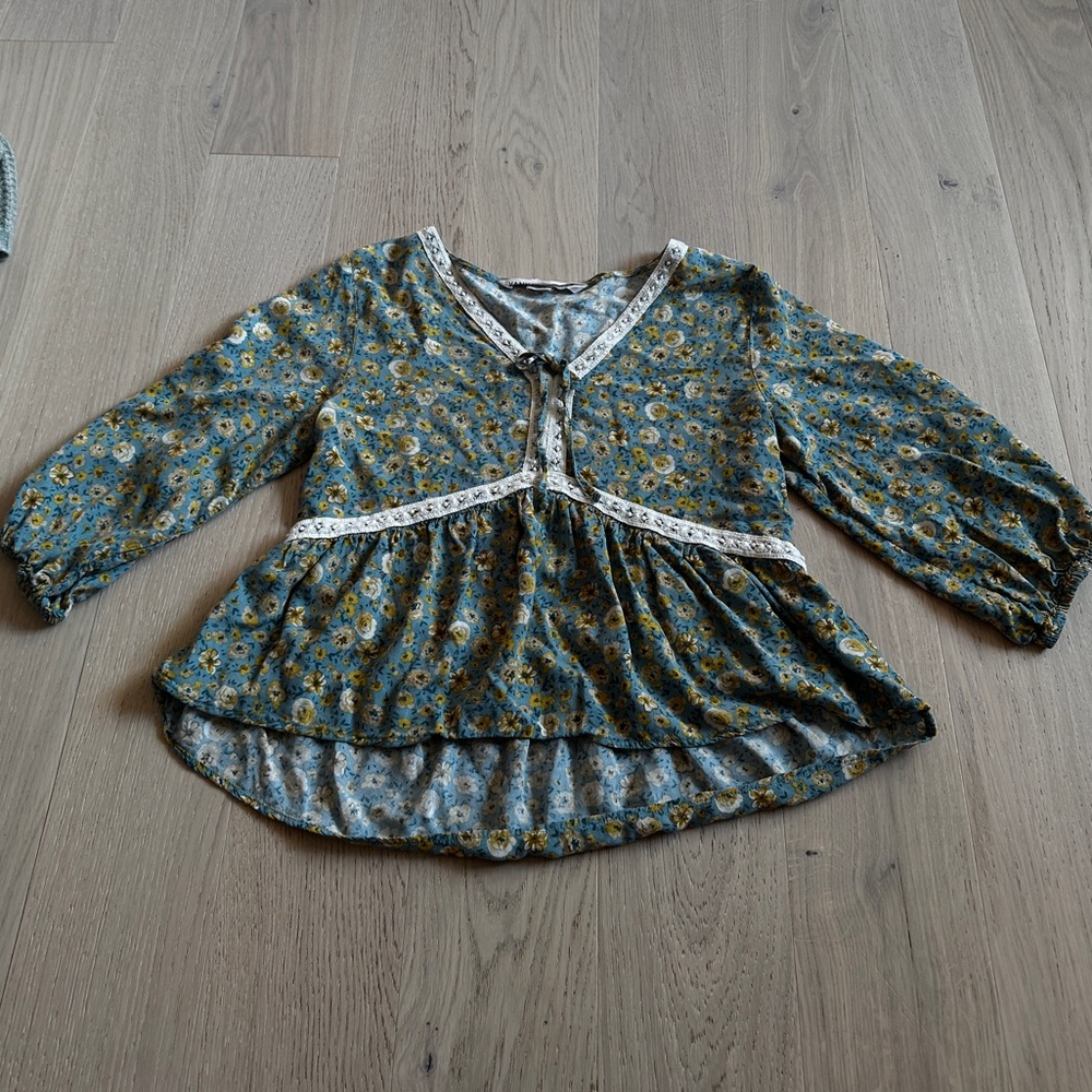 Y2K Vintage Babydoll Cut Cottagecore Floral Top Light Countryside Vanilla Star